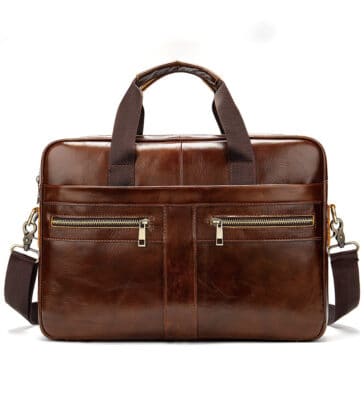 Sacoche Homme Cuir Véritable - Pour Ordinateur 14 pouces - Café, photo 6