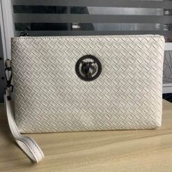 Sacoche Pochette Homme Luxe Cuir Tissé Blanc, blanc, s-25x16x2cm