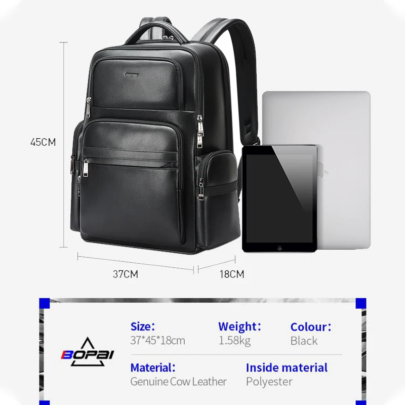 Sac à dos de luxe en cuir véritable pour hommes BOPAI 5 Sac à dos de luxe en cuir véritable pour hommes BOPAI – Image 5
