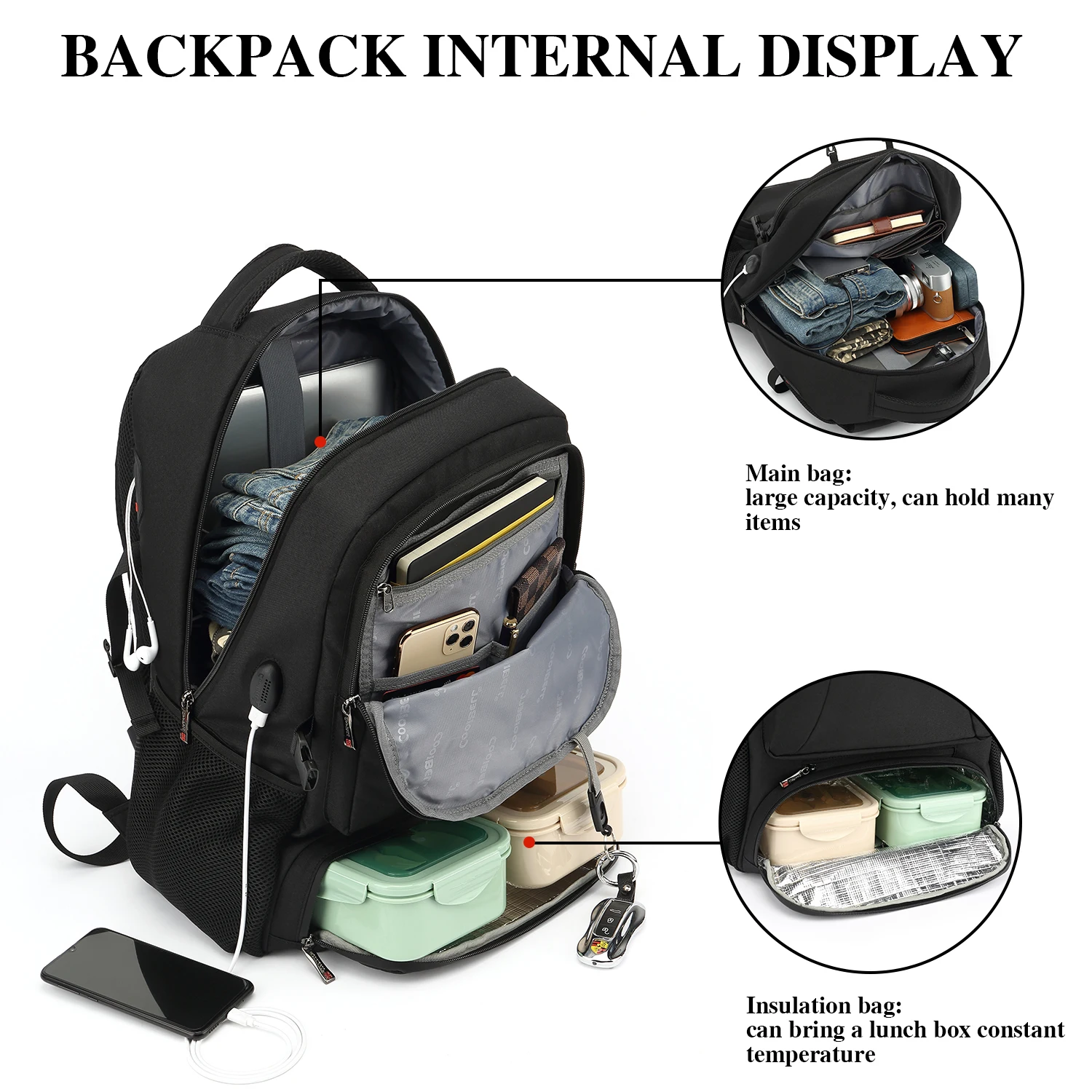 Sac à dos de voyage avec port usb CoolBELL 1 Sac à dos de voyage avec port usb CoolBELL – Image 2