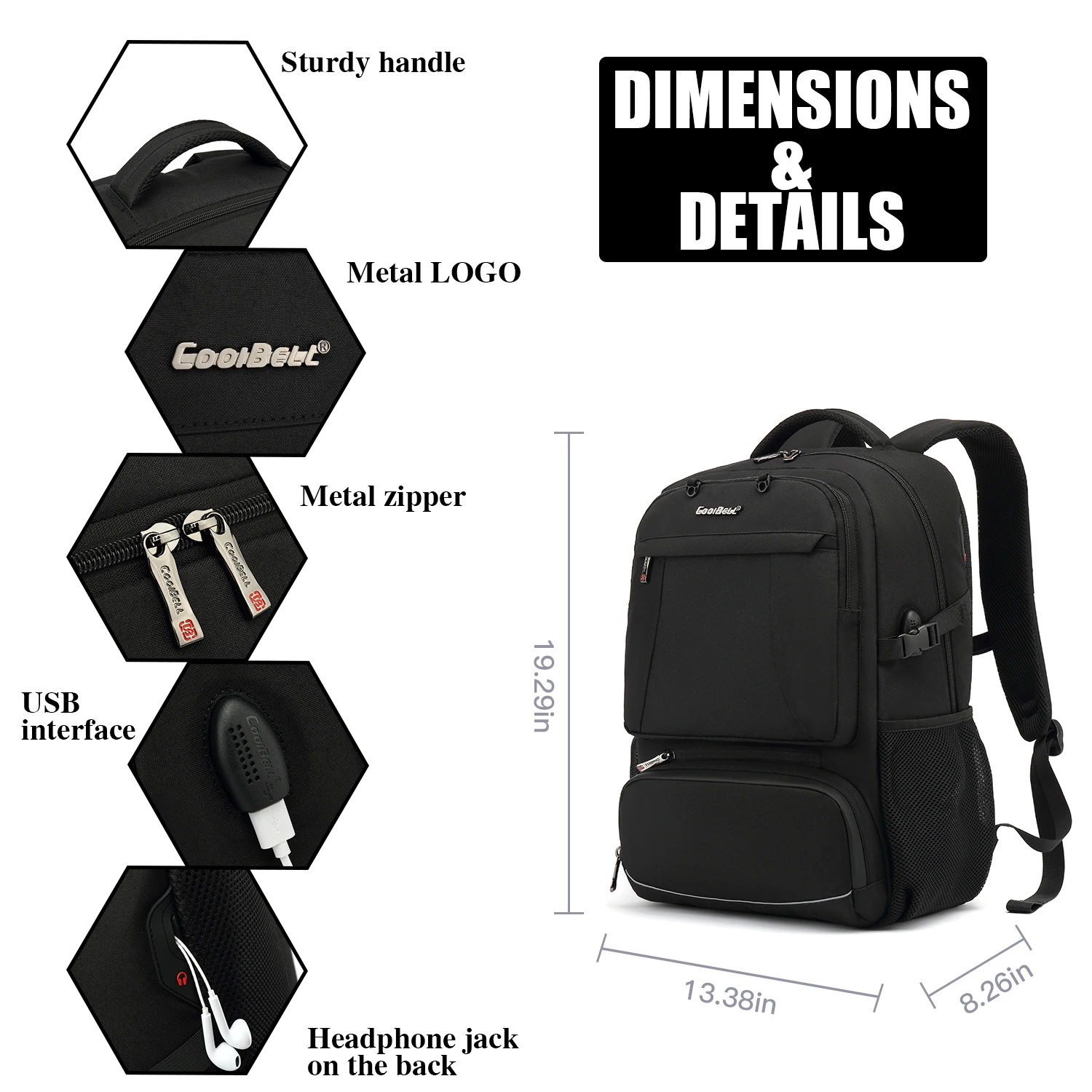 Sac à dos de voyage avec port usb CoolBELL 2 Sac à dos de voyage avec port usb CoolBELL – Image 3