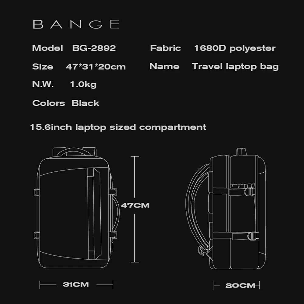 Sac à dos de voyage rechargeable USB BANGE 2 Sac à dos de voyage rechargeable USB BANGE – Image 2