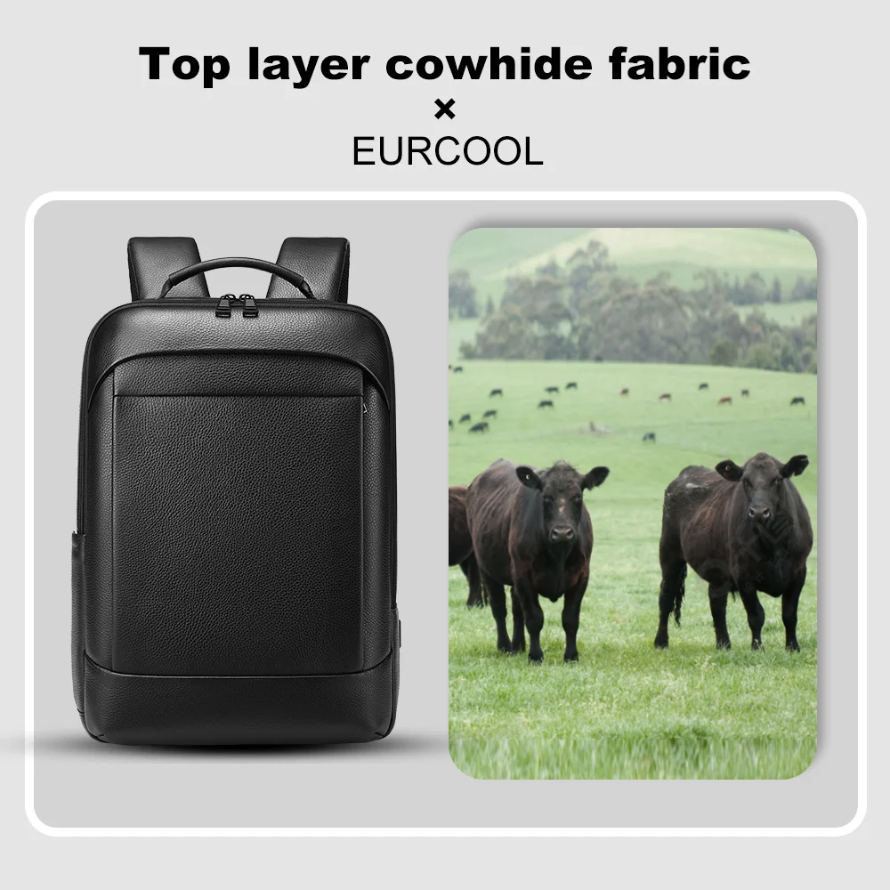 Sac à dos en cuir de vachette véritable EURCOOL 2 Sac à dos en cuir de vachette véritable EURCOOL – Image 2