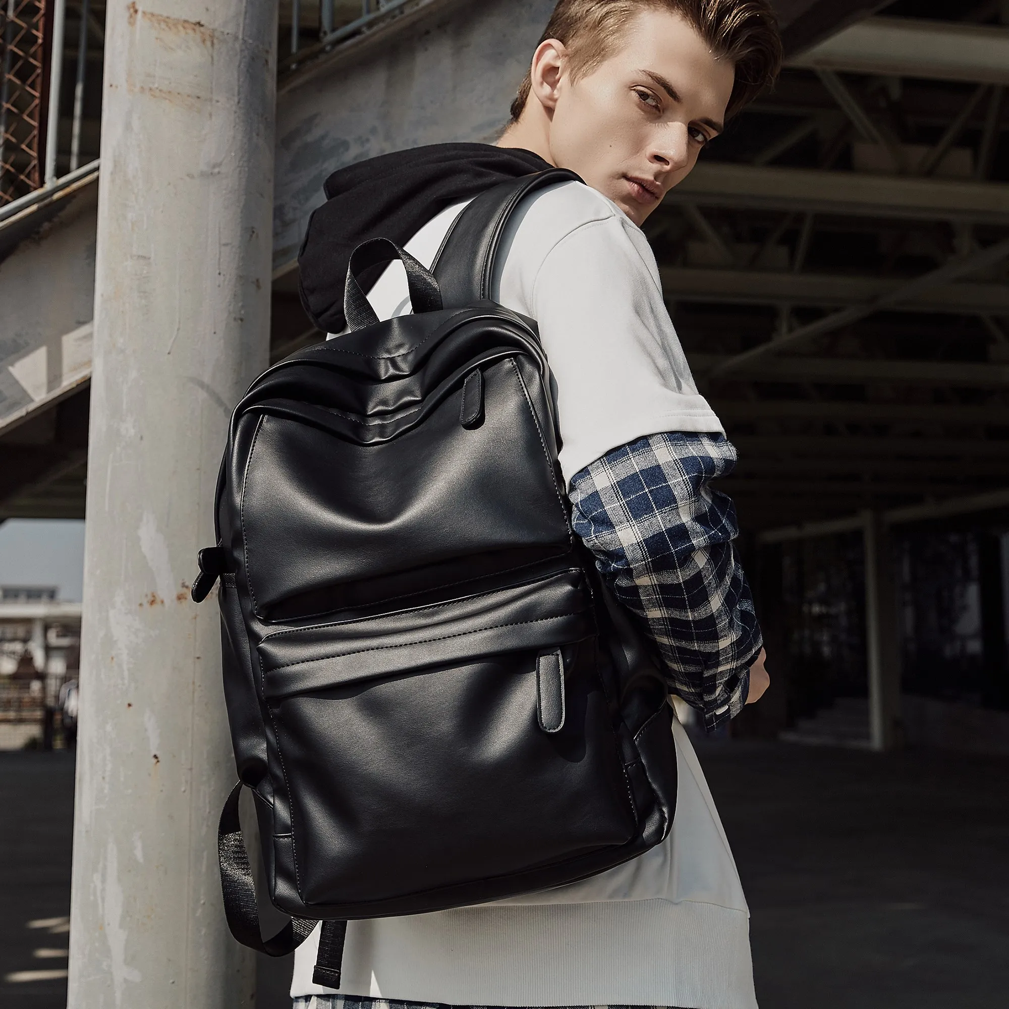 Sac à dos en cuir pour hommes en cuir PU MATE ELAN 1 Sac à dos en cuir pour hommes en cuir PU MATE ELAN