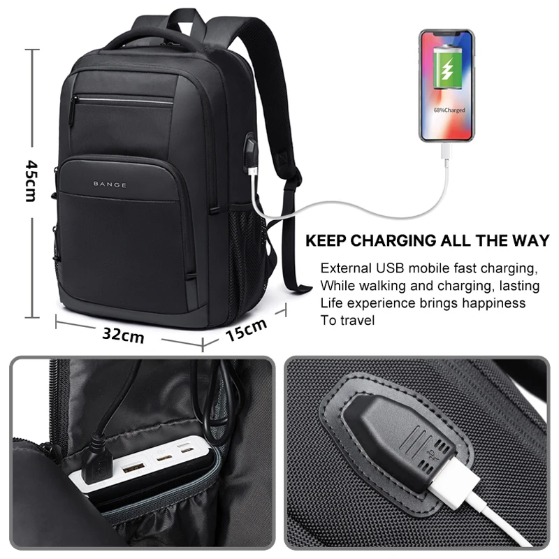 Sac à dos pour ordinateur portable de voyage pour hommes BANGE 3 Sac à dos pour ordinateur portable de voyage pour hommes BANGE – Image 3
