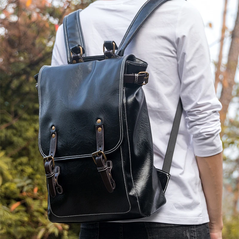 Sac à dos rétro en cuir PU pour hommes 4 Sac à dos rétro en cuir PU pour hommes – Image 4