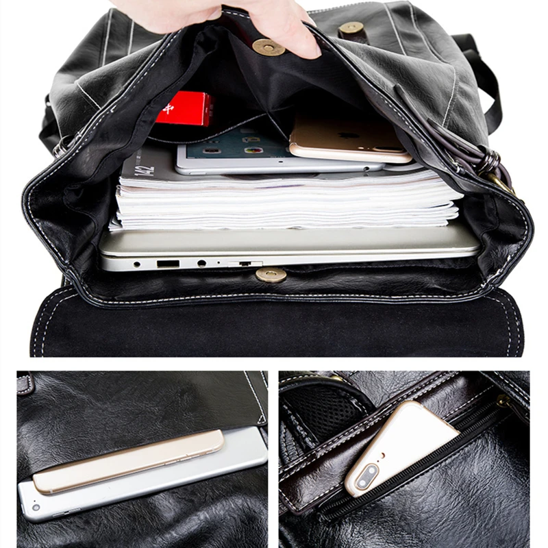 Sac à dos rétro en cuir PU pour hommes 6 Sac à dos rétro en cuir PU pour hommes – Image 6