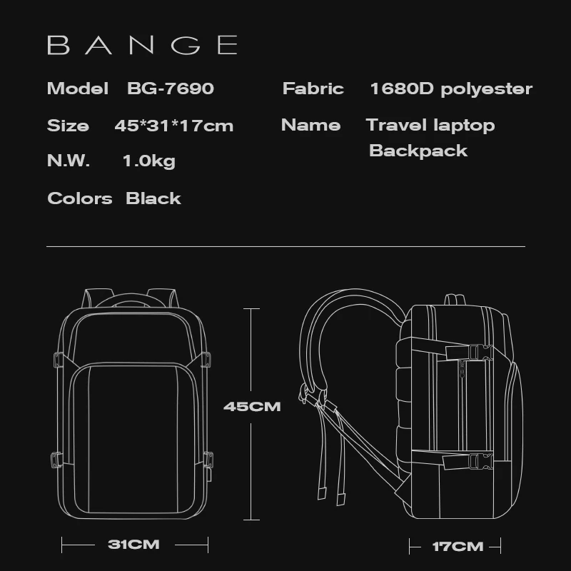 Sacs à dos de voyage rechargeables USB Bange 2 Sacs à dos de voyage rechargeables USB Bange – Image 2