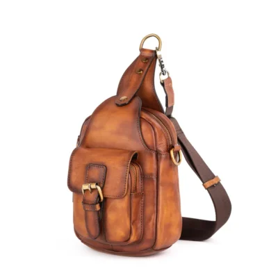 Sacoche Homme Poitrine Cuir Marron - Retro