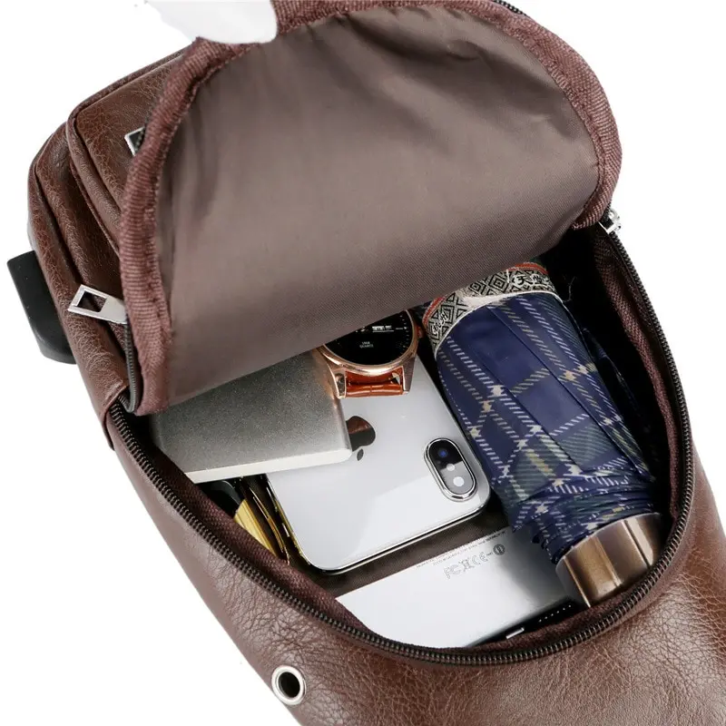 Sacoche Poitrine Homme Antivol SPAN – Cuir + USB 6 Sacoche Poitrine Homme Antivol SPAN – Cuir + USB – Image 6