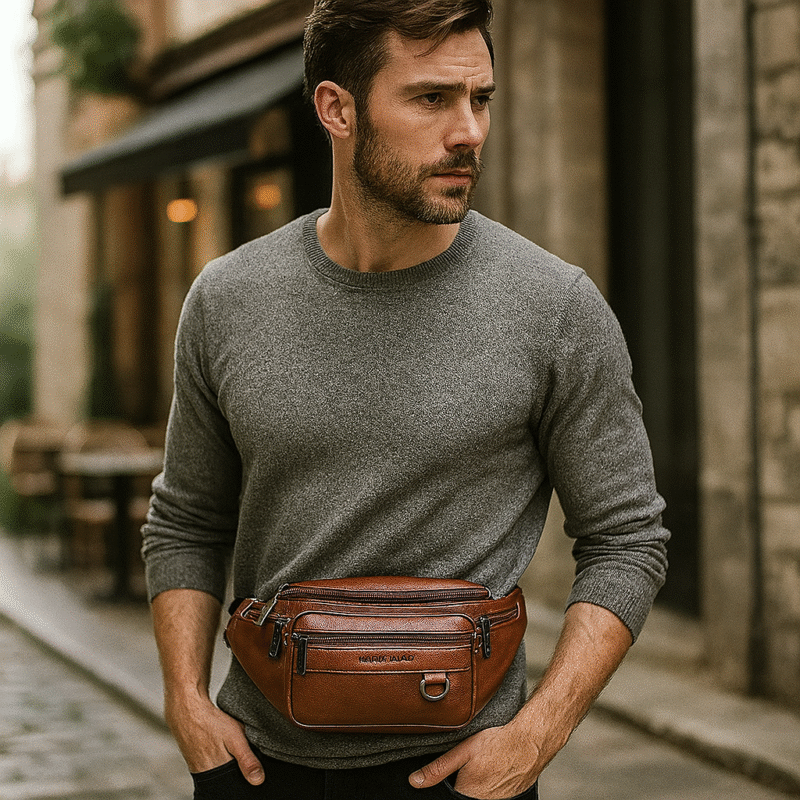 Sacoche Banane Homme Cuir Véritable Gold Coral 3962 - Vintage et Résistante, photo 51