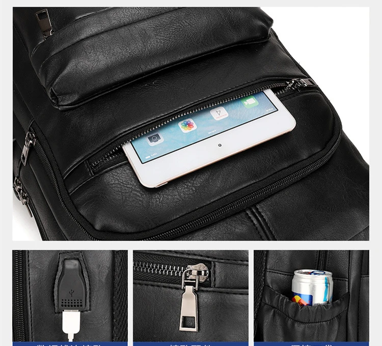 Sacoche Sac à dos USB en cuir PU - Grande capacité pour hommes 3595 - LC 14 Sacoche Sac à dos USB en cuir PU - Grande capacité pour hommes 3595 - LC – Image 14