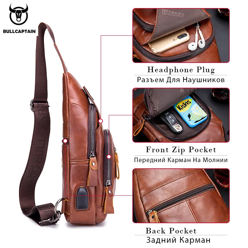 Sacoche Poitrine Homme en Cuir Grande capacité avec Port USB 129 - Bullcaptain 3 Sacoche Poitrine Homme en Cuir Grande capacité avec Port USB 129 - Bullcaptain – Image 3