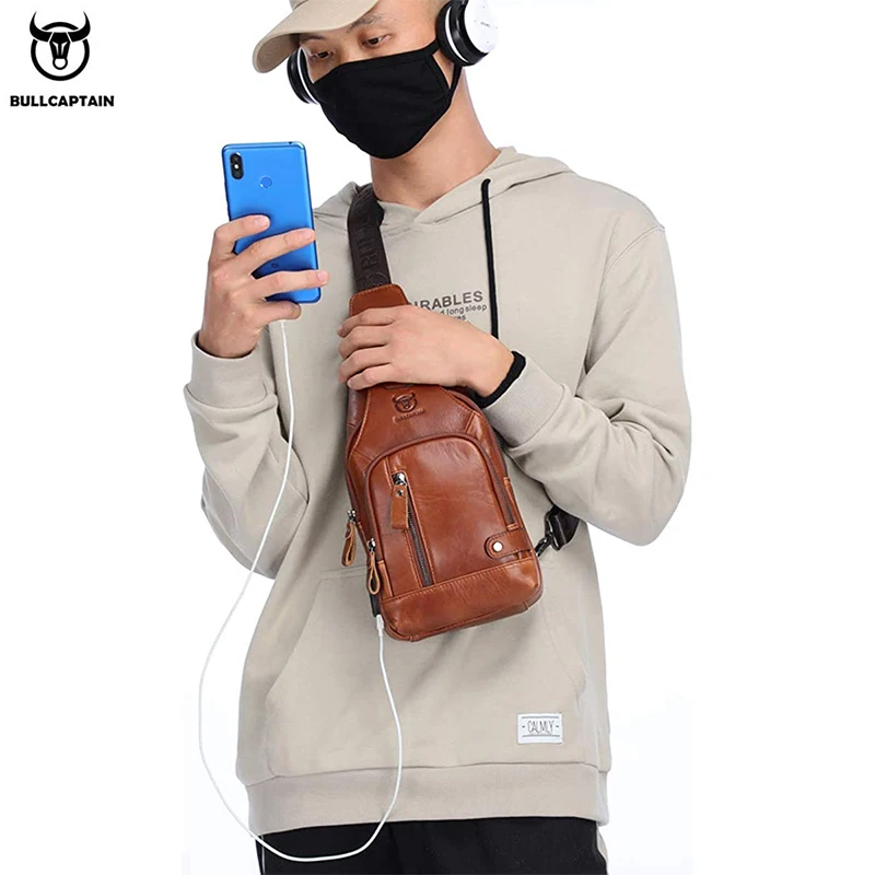 Sacoche Poitrine Homme en Cuir Grande capacité avec Port USB 129 - Bullcaptain 4 Sacoche Poitrine Homme en Cuir Grande capacité avec Port USB 129 - Bullcaptain – Image 4