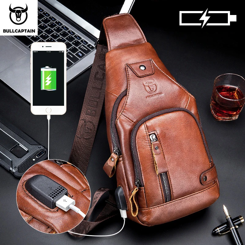 Sacoche Poitrine Homme en Cuir Grande capacité avec Port USB 129 - Bullcaptain 7 Sacoche Poitrine Homme en Cuir Grande capacité avec Port USB 129 - Bullcaptain – Image 7