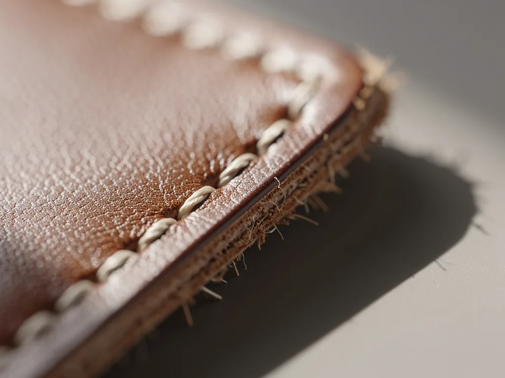 gros plan sur une couture et la tranche du cuir