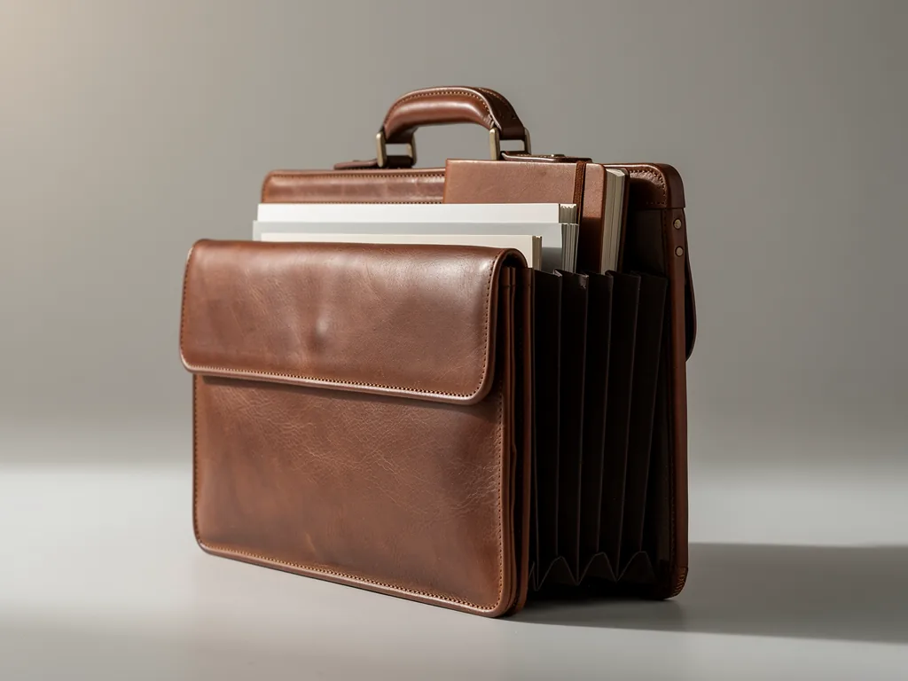 cartable en cuir a soufflet ouvert