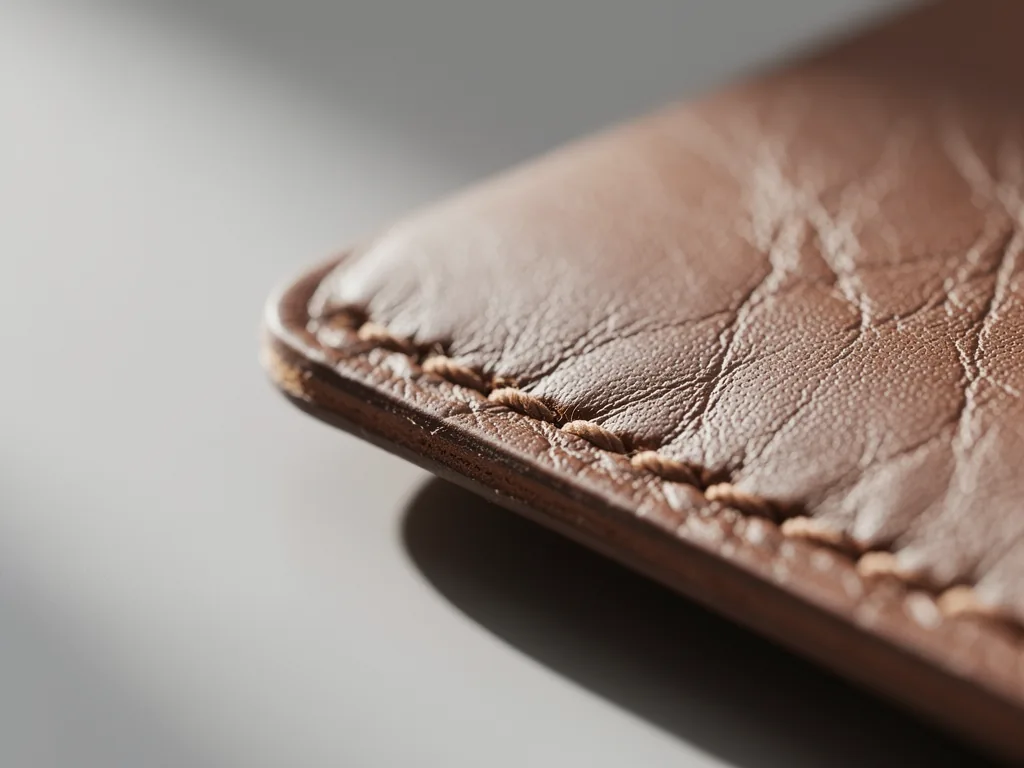 gros plan sur une couture et la tranche du cuir