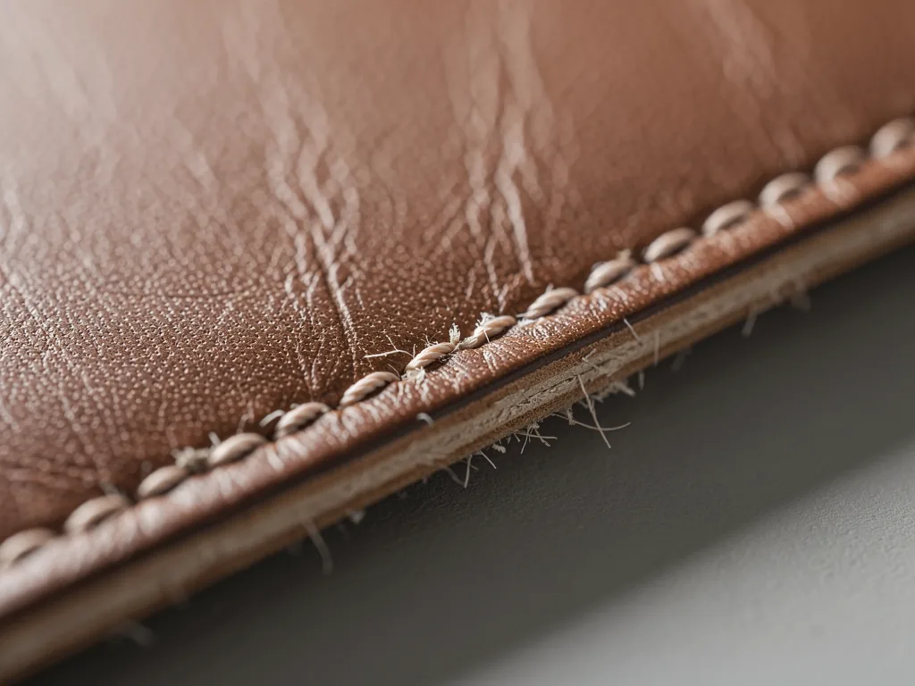 gros plan sur une couture et la tranche du cuir