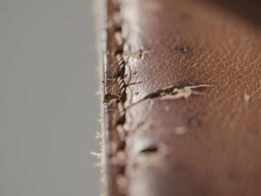 Sacoche de Marque de Luxe : Reconnaître la Vraie Qualité (2026) 15 gros plan sur une couture et la tranche du cuir