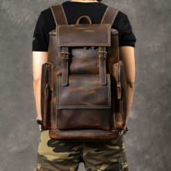 Sac à Dos Cuir Homme Crazy Horse, 42 cm, Rabat et Sangles, vue principale