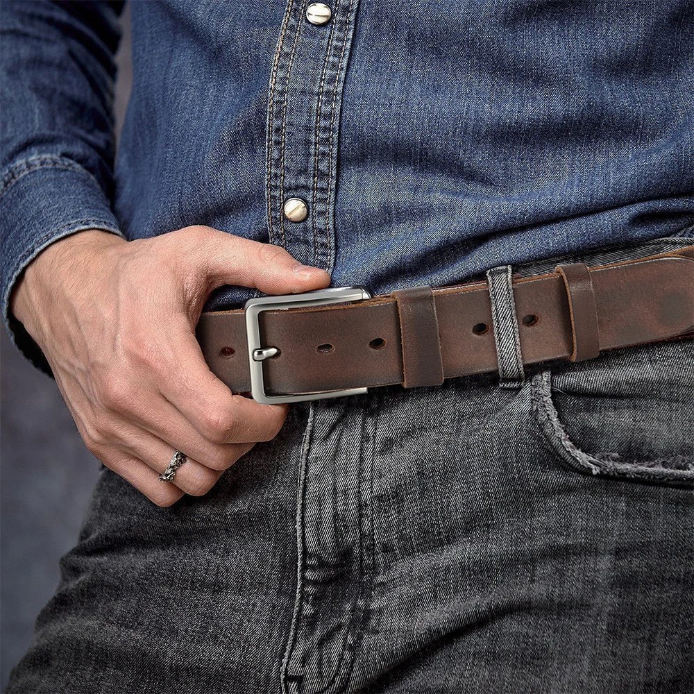 Ceinture Homme en Cuir de Vache, Boucle Ardillon Acier Brossé 2 Ceinture Homme en Cuir de Vache, Boucle Ardillon Acier Brossé – Image 2