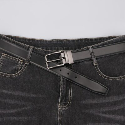 Cinturón Reversible de Hombre, Negro y Marrón, Hebilla Giratoria