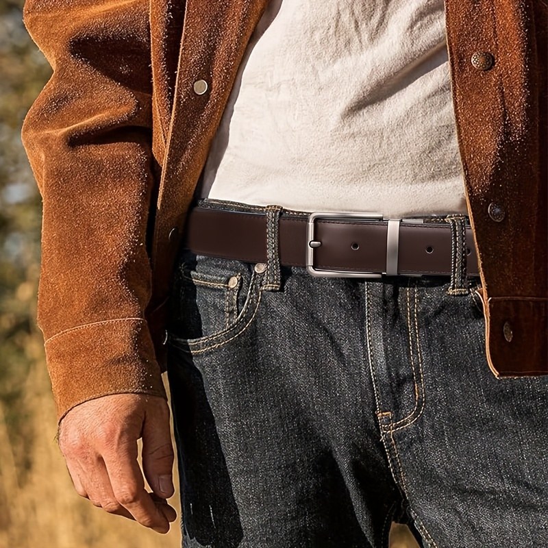 Ceinture Réversible Homme, Noir et Marron, Boucle Pivotante 2 Men's Reversible Belt, Black and Brown, Rotating Buckle - Image 2