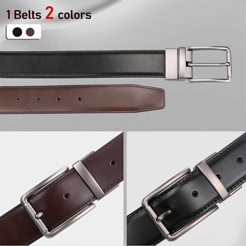 Ceinture Réversible Homme, Noir et Marron, Boucle Pivotante 3 Men's Reversible Belt, Black and Brown, Rotating Buckle - Image 3