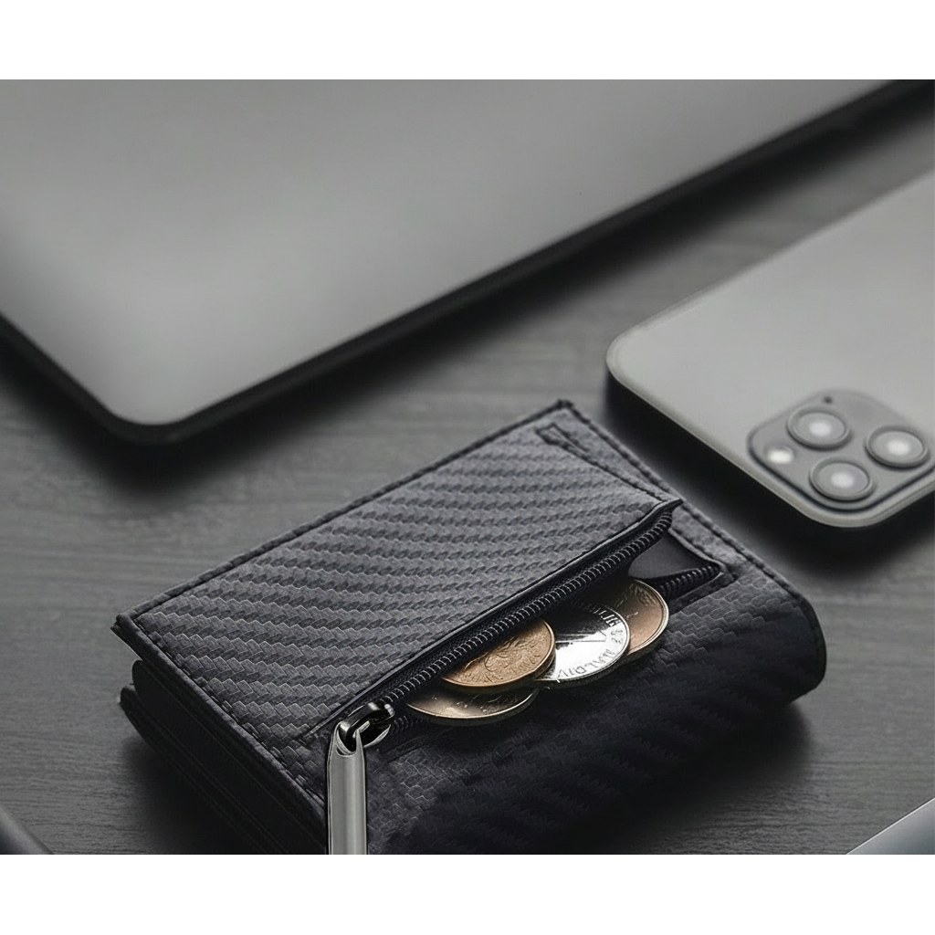 Porte-Cartes Homme à Éjection, Blocage RFID et Aspect Carbone 1 Men's Pop-Up Card Holder, RFID Blocking and Carbon Look