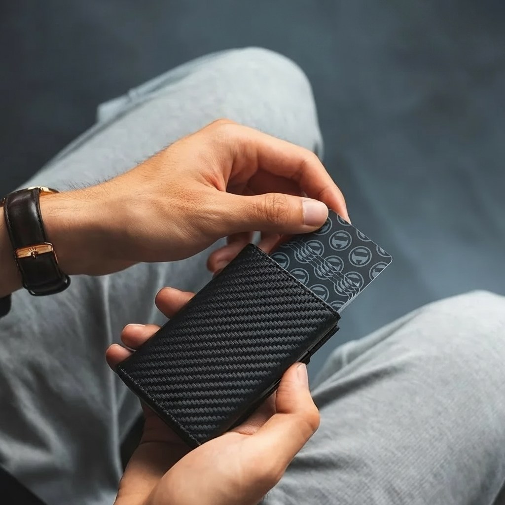 Porte-Cartes Homme à Éjection, Blocage RFID et Aspect Carbone 2 Men's Pop-Up Card Holder, RFID Blocking and Carbon Look - Image 2