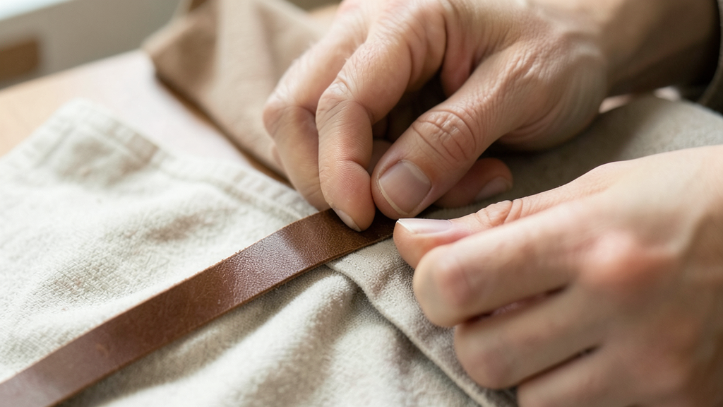 Assouplir le cuir d'une sacoche à la main avec un baume nourrissant
