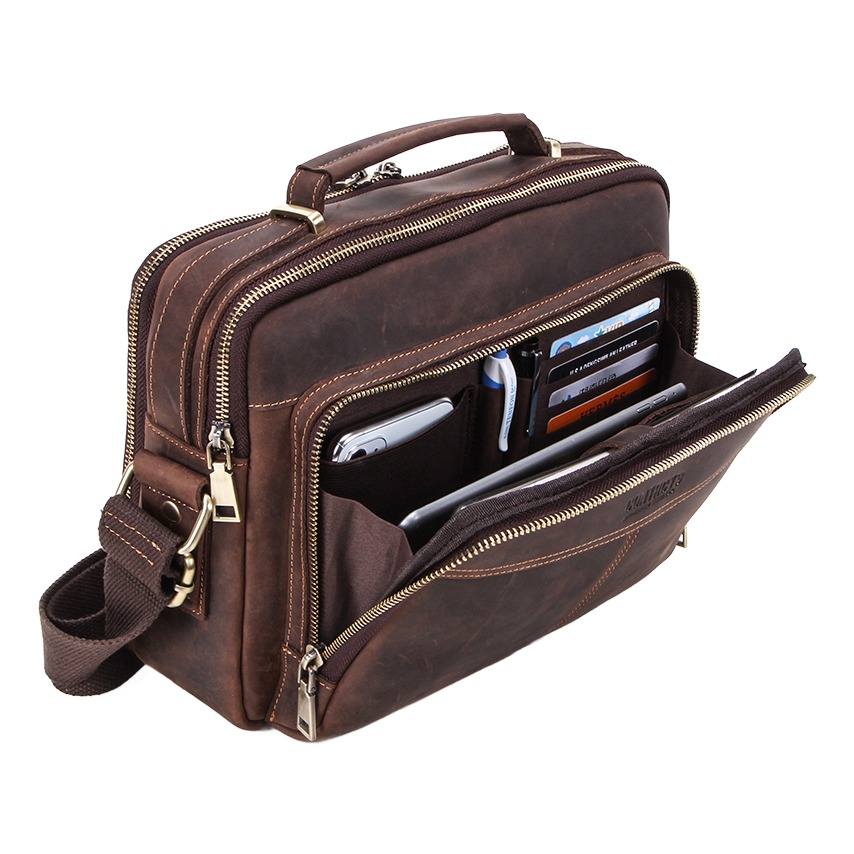 Besace cuir homme grande capacite en cuir cire 1 Besace cuir homme grande capacite en cuir cire, vue principale