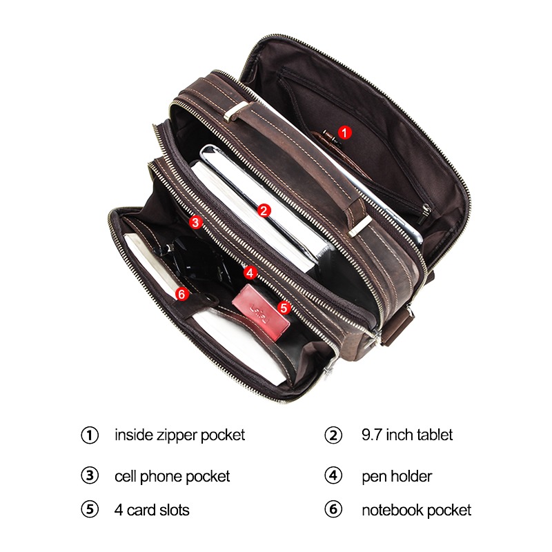 Besace cuir homme grande capacite en cuir cire 3 Besace cuir homme grande capacite en cuir cire, vue de face