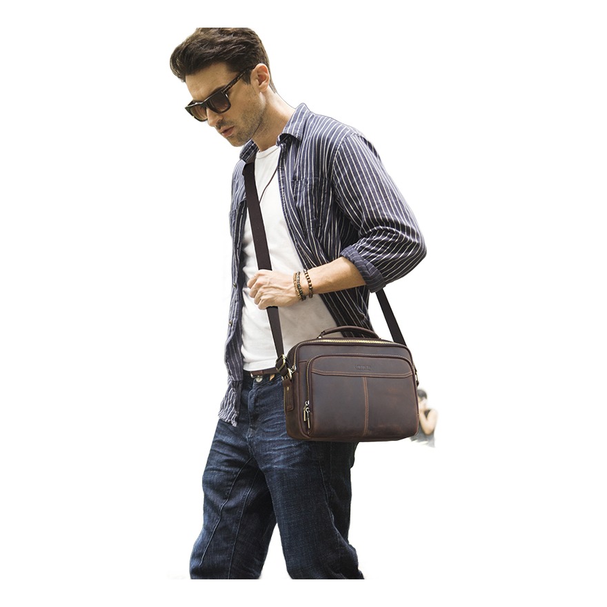 Besace cuir homme grande capacite en cuir cire 4 Besace cuir homme grande capacite en cuir cire, detail
