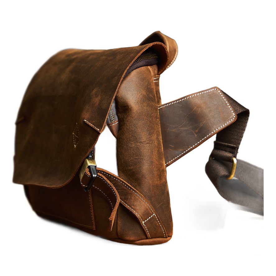 Besace cuir homme vintage en cuir véritable, café, 30 cm 3 Besace cuir homme vintage en cuir véritable, café, 30 cm, vue de face