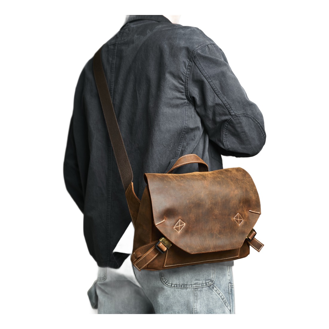 Besace cuir homme vintage en cuir véritable, café, 30 cm 5 Besace cuir homme vintage en cuir véritable, café, 30 cm, vue arriere