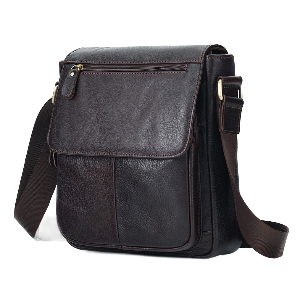 Besace homme en cuir de vachette, à rabat, 2 coloris 1 Besace homme en cuir de vachette, à rabat, 2 coloris, vue principale