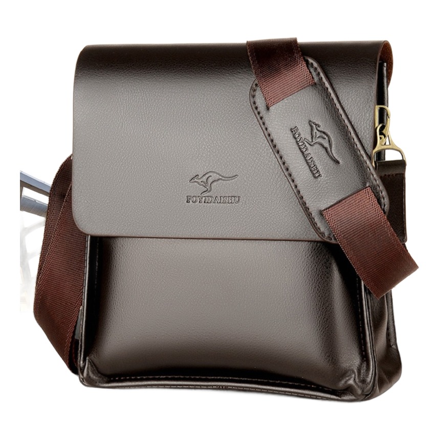 Besace homme en cuir PU compacte et sobre 2 Besace homme en cuir PU compacte et sobre, vue de trois quarts