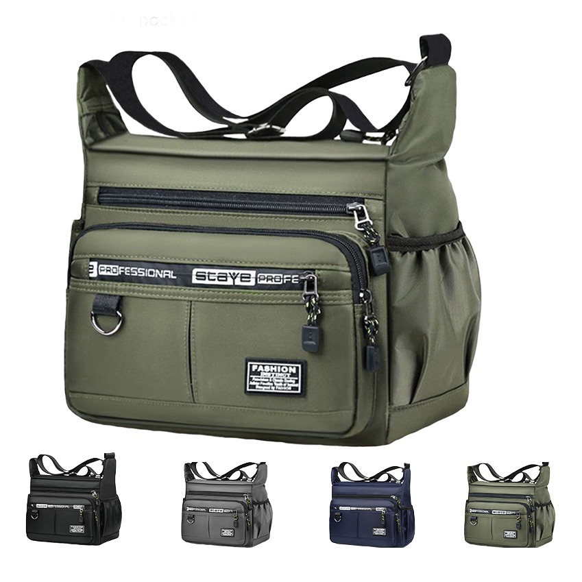 Petite sacoche bandoulière homme en nylon à poches multiples 3 Petite sacoche bandoulière homme en nylon à poches multiples, vue de face