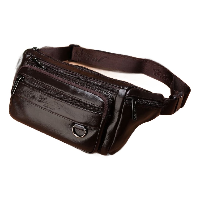 Pochette homme de hanche en cuir de vachette à boucle 2 Pochette homme de hanche en cuir de vachette à boucle, vue de trois quarts