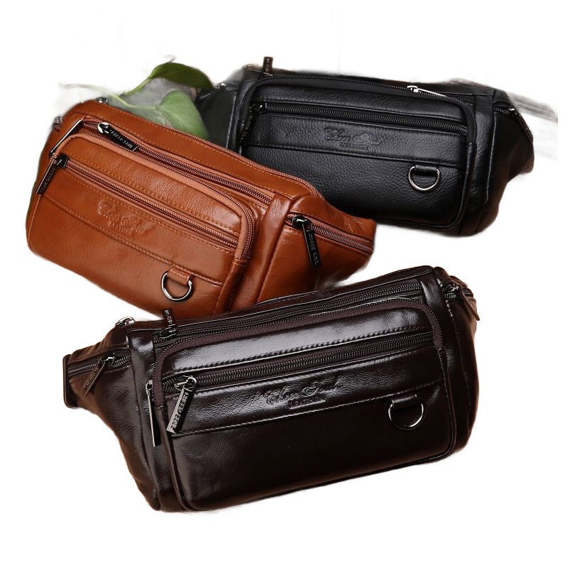Pochette homme de hanche en cuir de vachette à boucle 3 Pochette homme de hanche en cuir de vachette à boucle, vue de face
