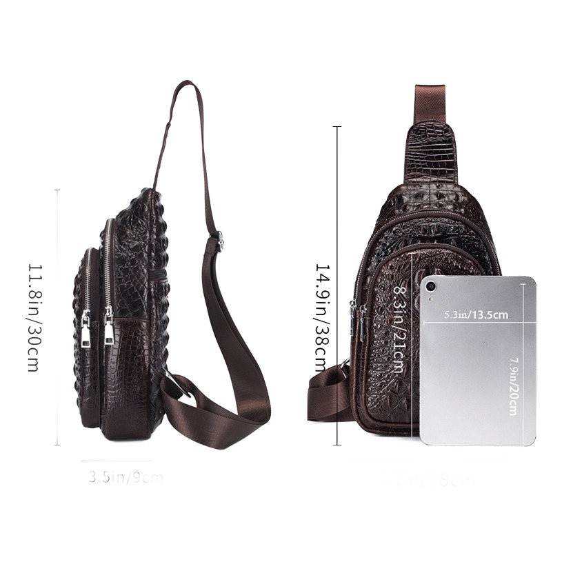 Pochette homme de poitrine en cuir à grain façon crocodile 4 Pochette homme de poitrine en cuir à grain façon crocodile, detail