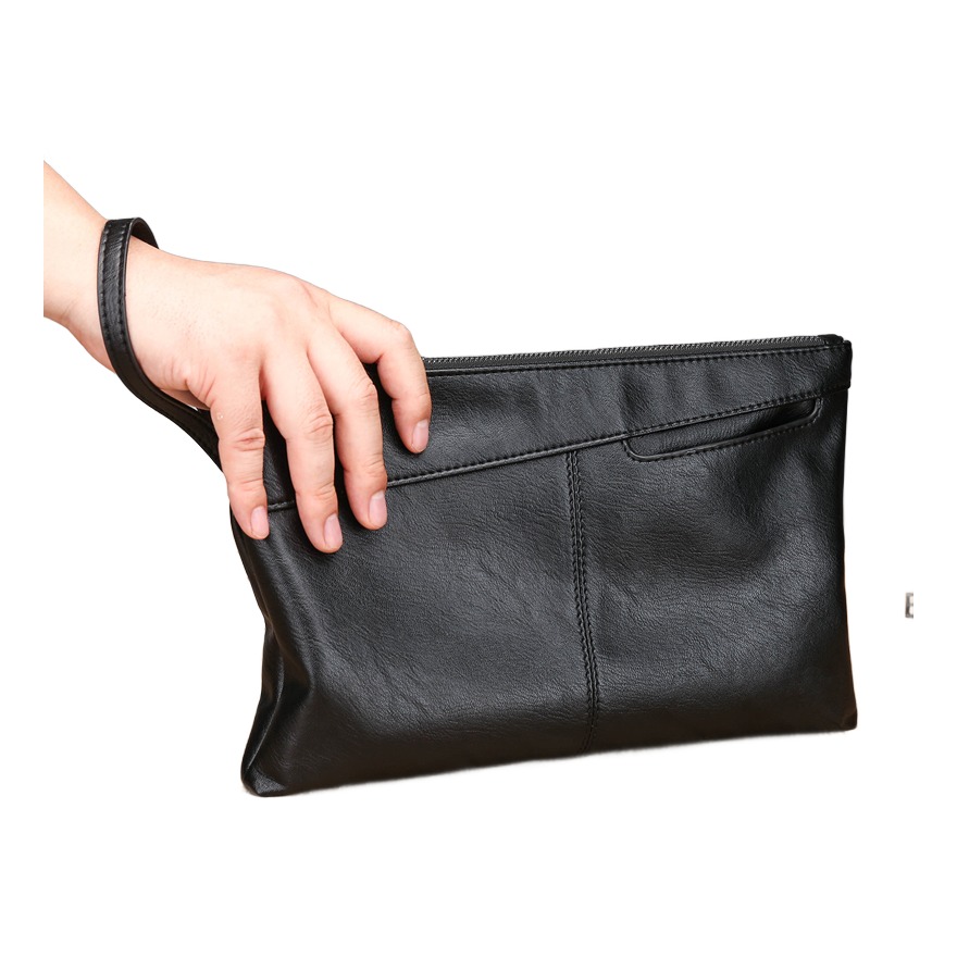 Pochette homme en cuir de vachette, deux tailles, fermeture éclair 3 Pochette homme en cuir de vachette, deux tailles, fermeture éclair, vue de face