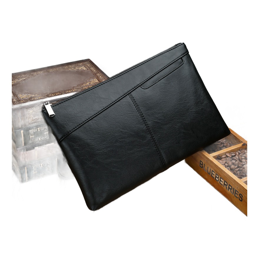 Pochette homme en cuir de vachette, deux tailles, fermeture éclair 5 Pochette homme en cuir de vachette, deux tailles, fermeture éclair, vue arriere