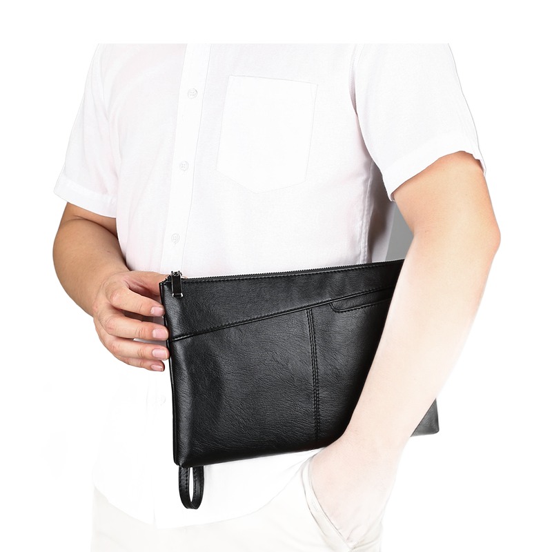 Pochette homme en cuir de vachette, deux tailles, fermeture éclair 6 Pochette homme en cuir de vachette, deux tailles, fermeture éclair, vue de profil