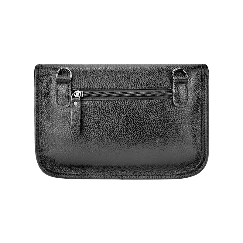Pochette homme en cuir noir, dragonne et bandoulière 1 Pochette homme en cuir noir, dragonne et bandoulière, vue principale