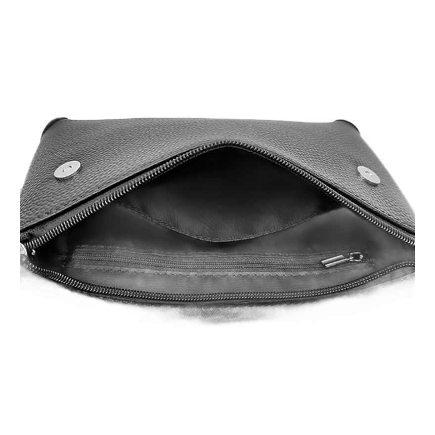 Pochette homme en cuir noir, dragonne et bandoulière 6 Pochette homme en cuir noir, dragonne et bandoulière, vue de profil