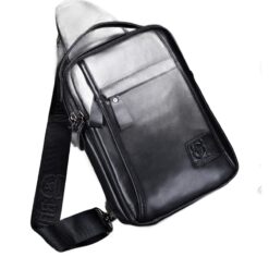 Pochette homme en cuir véritable, portée sur la poitrine, vue principale