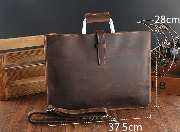 Pochette homme porte-documents en cuir Crazy Horse, 38 x 25 cm 3 Pochette homme porte-documents en cuir Crazy Horse, 38 x 25 cm, vue de face